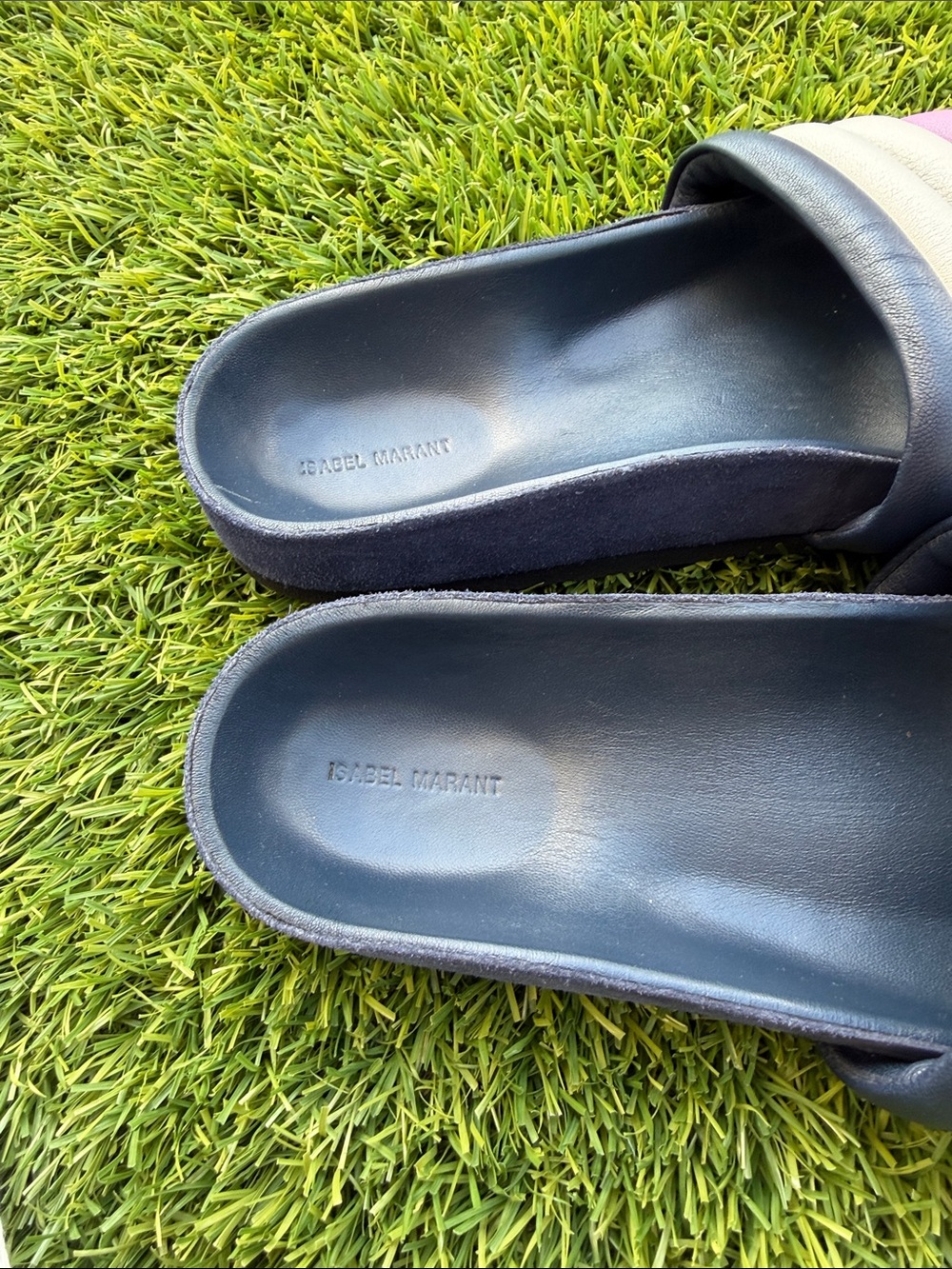Isabel Marant size 37 Navy Slide Sandals with Blue, Pink and White Straps - Picture 4 of 14